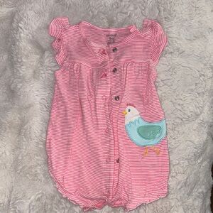Pink Striped Baby Romper with chicken Design